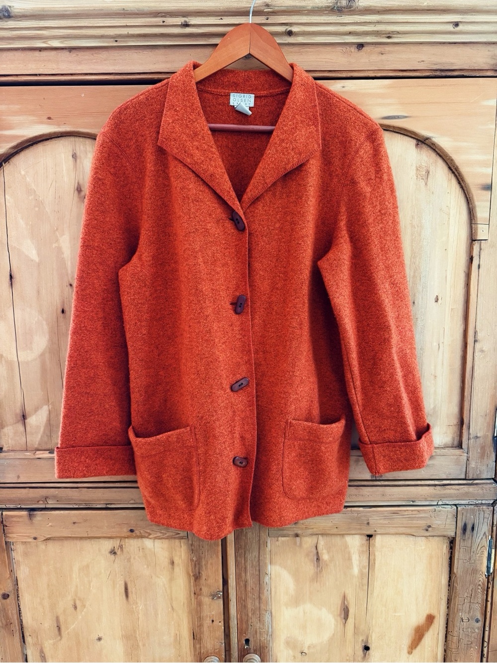Sigrid Olsen Sport Lambs Wool Orange Button Up Jacket/Coat Size (M)